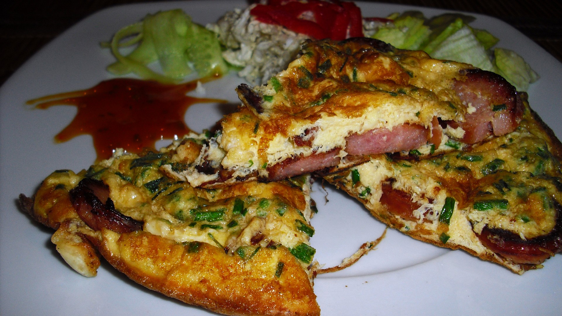 Klobásovo-šunková omeleta recept 